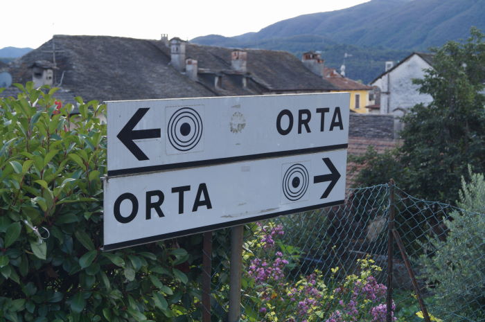 Funny signpost Lago d'Orta Piemonte, Italy
