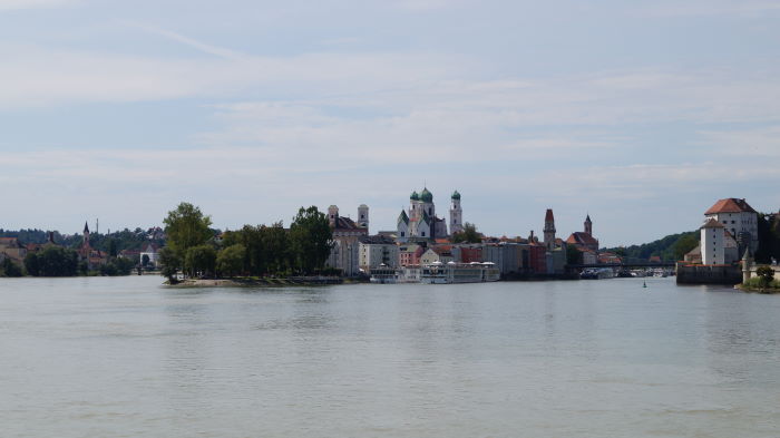 Passau Dreiflusseck vom Schiff aus gesehen