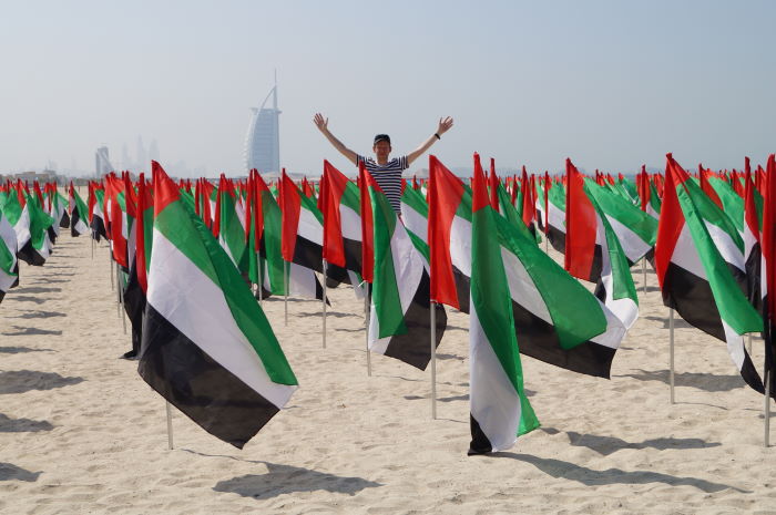 Dubai Flags on free public beach Jumeirah