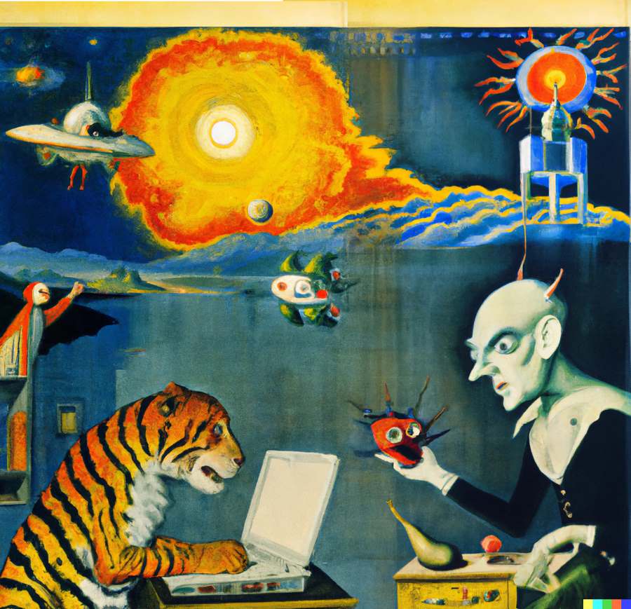 tiger and a nasty alien, AI Tiger Magazine illustration